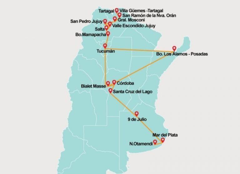 El mapa muestra las ramificaciones que tenía la banda narcotraficante en diferentes provincias.