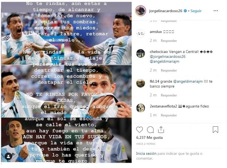 Mensaje de apoyo a Di Maria y respuesta de Fideo a críticas