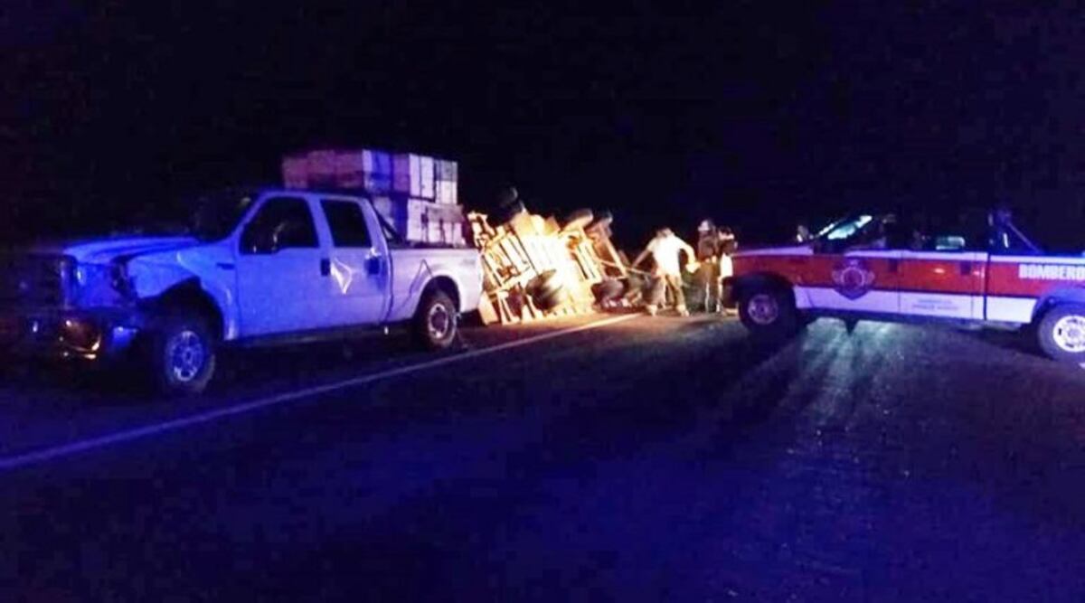 Un camioneta chocó una vaca en una ruta pampeana y se volcó un carro con 150 colmenas