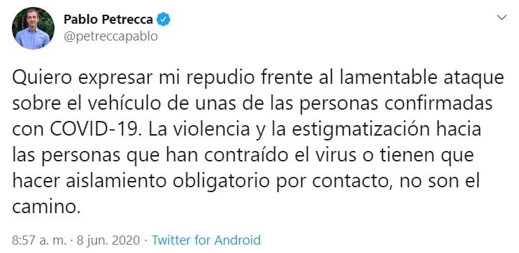 La publicación del intendente de Junín, Pablo Petrecca (Foto: captura Twitter)