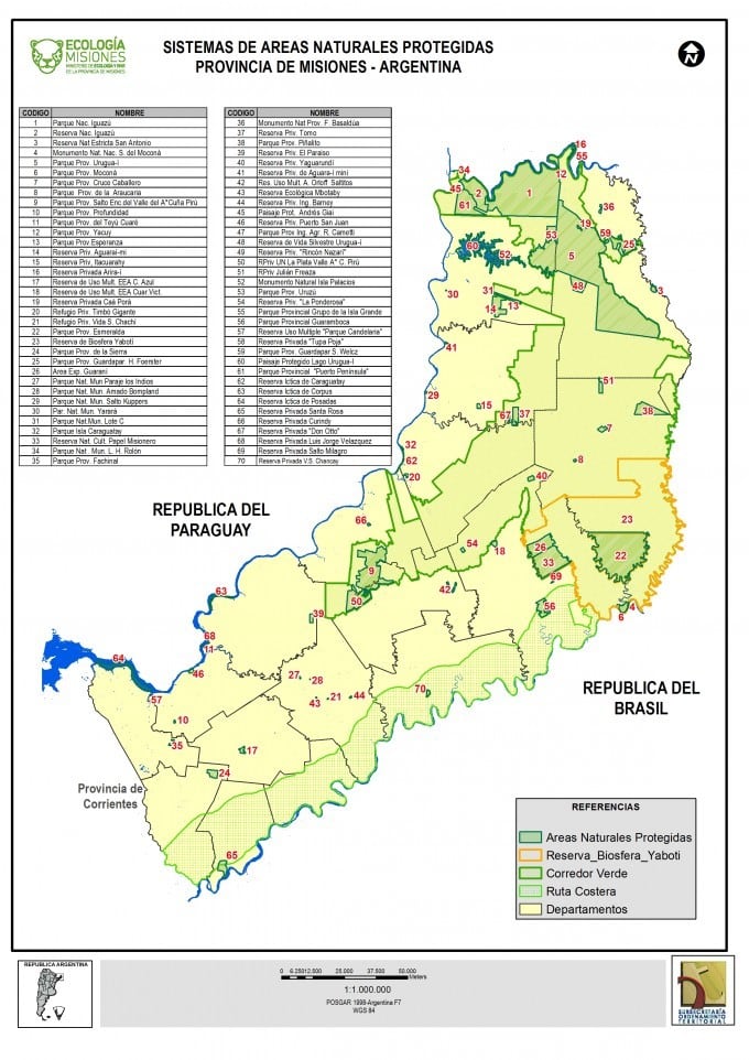 Corredor Verde de Misiones que atraviesa la provincia de norte a sur y también desde el Paraná al Uruguay. (Ministerio de Ecología)