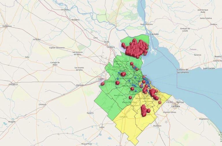 El mapa de las zonas afectadas por los cortes de luz.