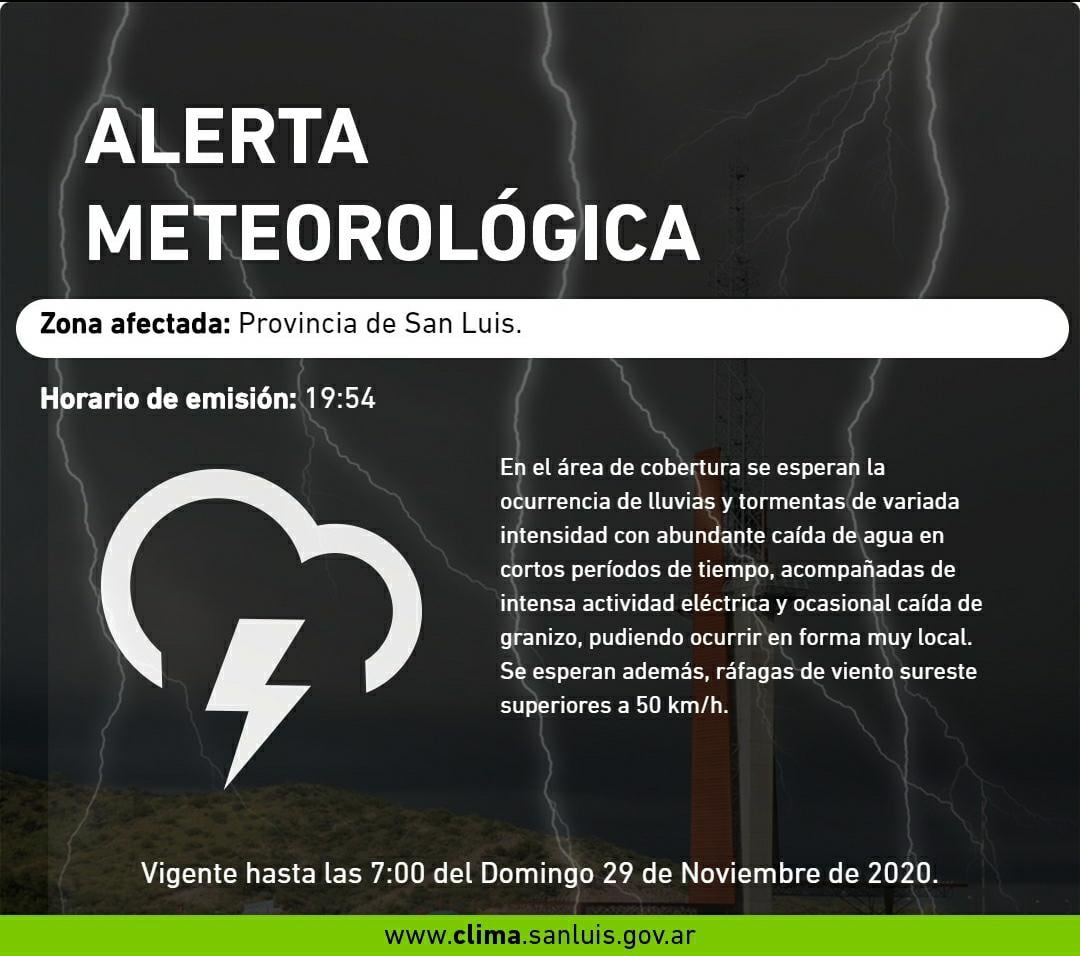 Alerta meteorológica para San Luis