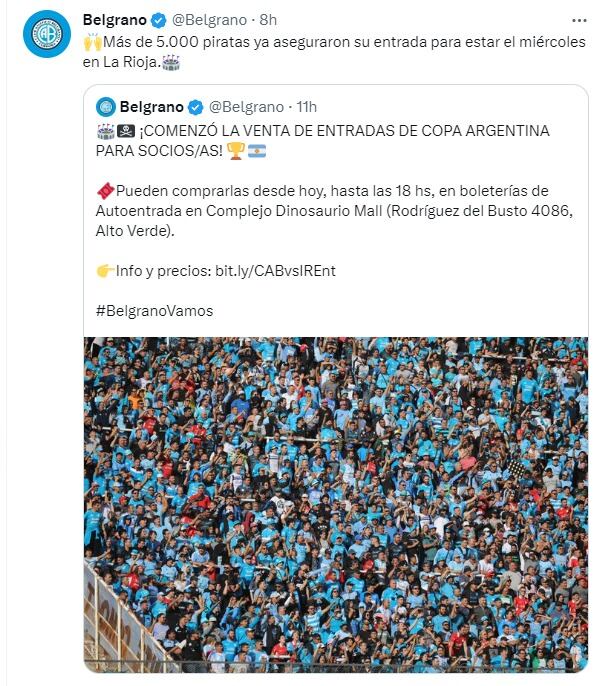 Este miércoles Belgrano debuta en Copa Argentina, con el arrastre de su gente.