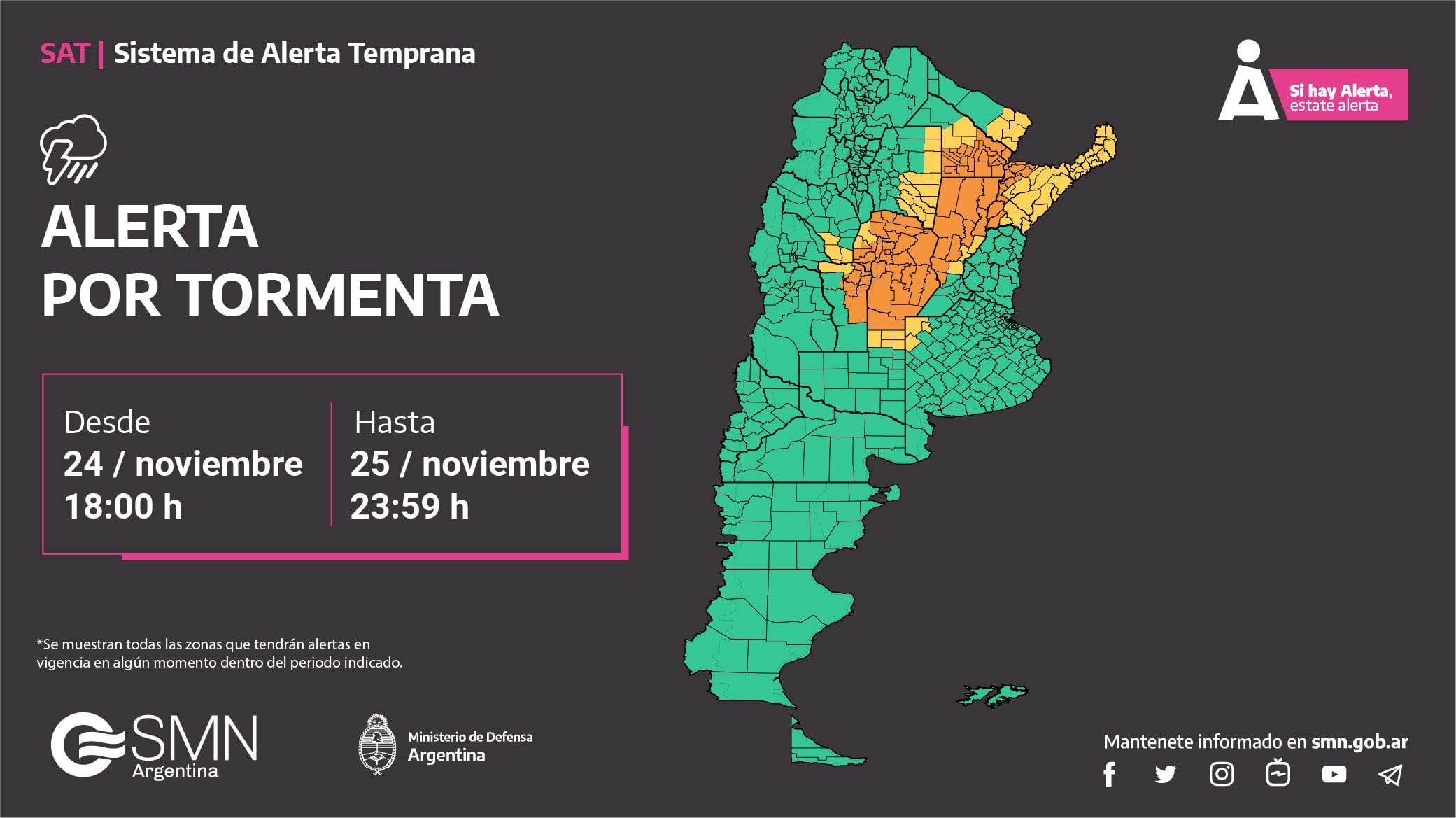 Alerta meteorológico para el centro del país, incluyendo Rafaela