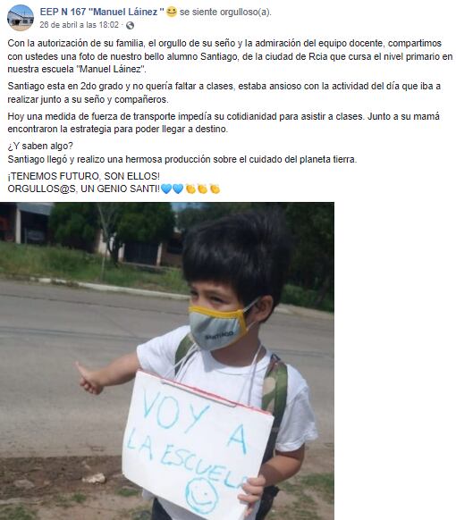 Santiago, el nene de Chaco que hizo dedo para que lo alcancen a la escuela.