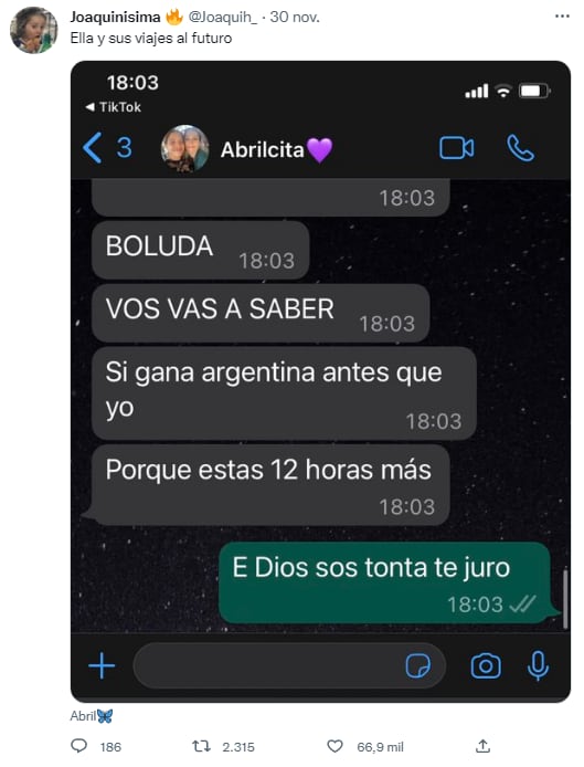 La joven cordobesa compartió la conversación en Twitter y se hizo viral.