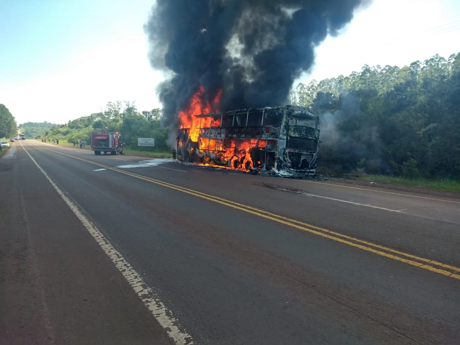 En plena Ruta Nacional N°12 se incendió un colectivo.