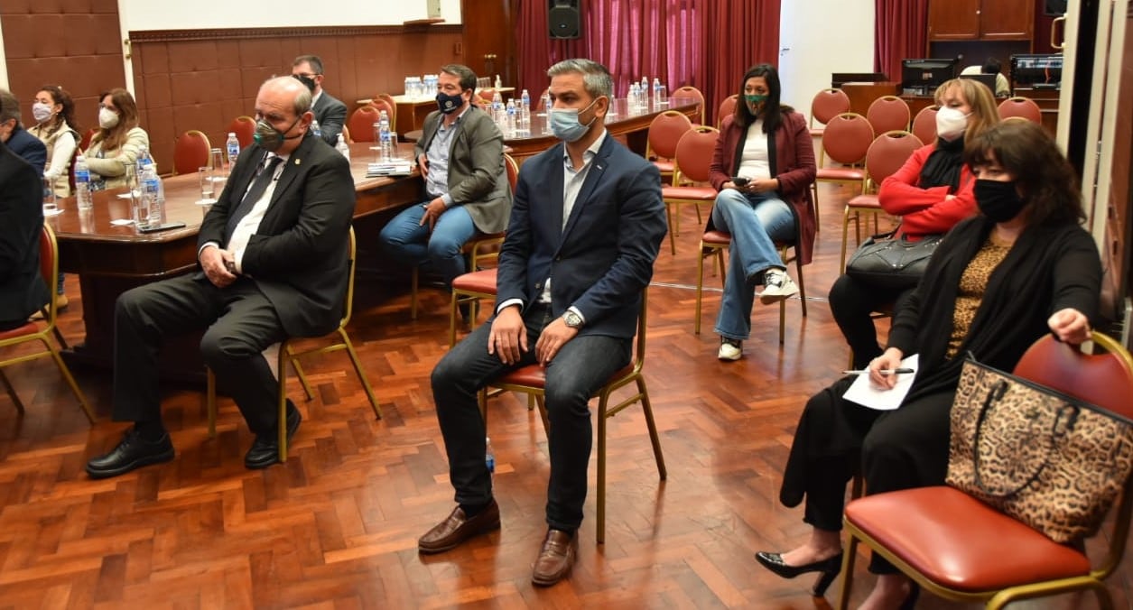 Los diputados Rubén Rivarola, Pedro Belizán, Juan Cardozo, Leila Chaher, Débora Juárez Orieta y Mariela Ortiz, escuchando el informe del MPA.