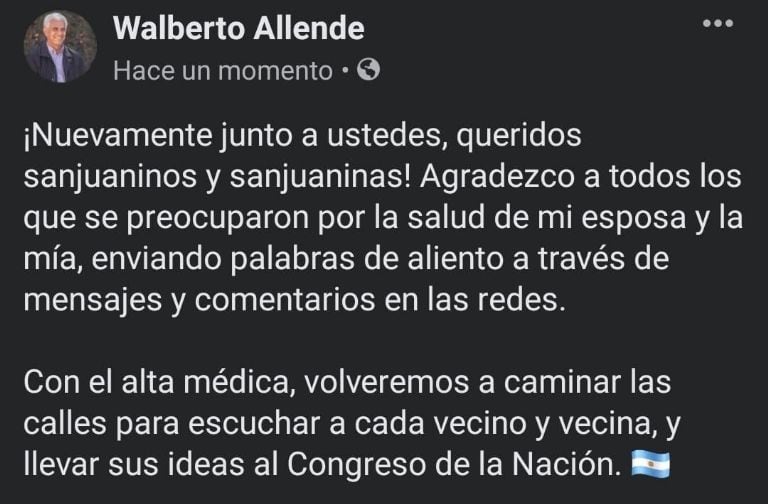 El mensaje del diputado sanjuanino en redes sociales.