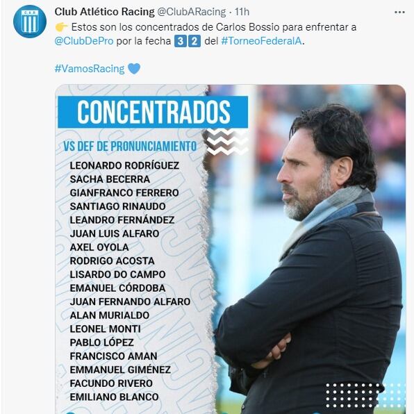 Carlos Bossio realizaría un sólo cambio en Racing para este domingo.