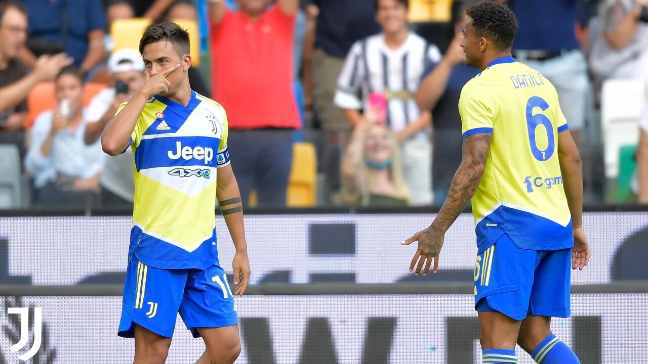 El gesto de Paulo Dybala, al marcar su primer gol de la temporada 21/22 de la Serie A italiana.