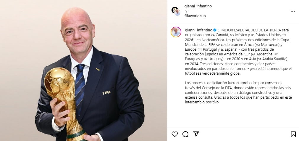 Gianni Infantino confirmó la sede del Mundial 2034