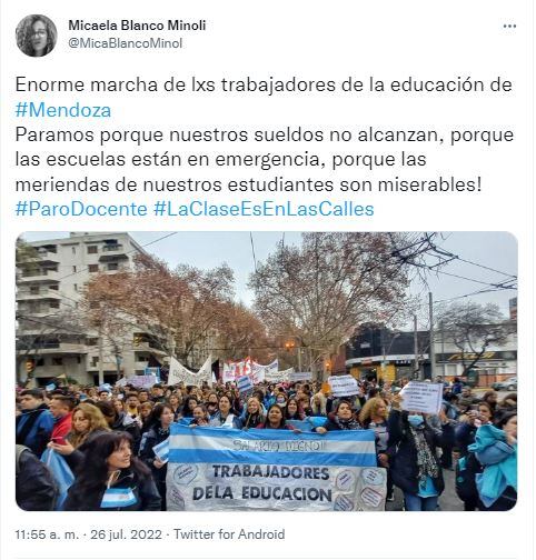 #ParoDocente, fuerte acatamiento de los educadores en Mendoza. Repercusiones en las redes sociales.