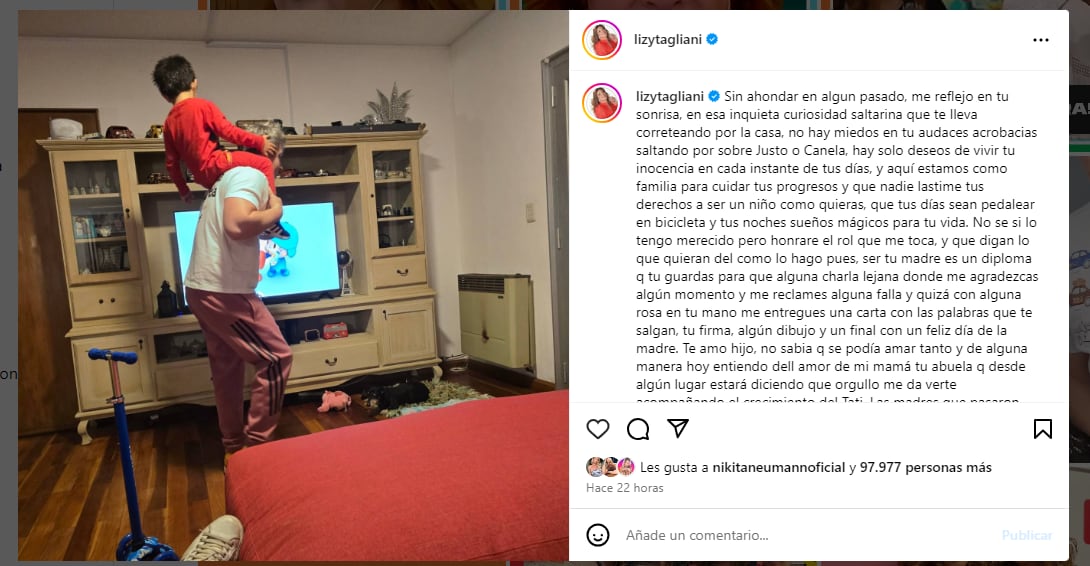 El emotivo mensaje de Lizy Tagliani por su primer día de la madre