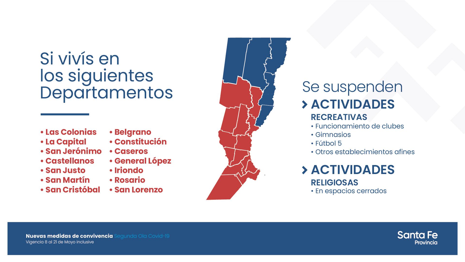 Departamentos santafesinos en alerta epidemiológica. (Gobierno de Santa Fe)