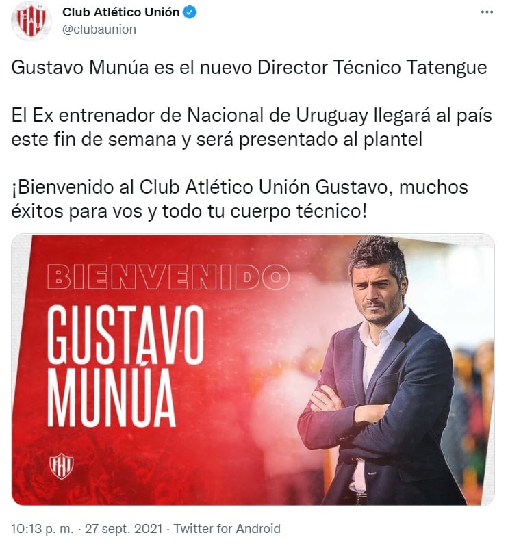 El club confirmó la contratación mediante un mensaje publicado en redes sociales.