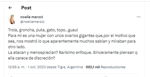 Cuál fue el mensaje de Noelia Marzol para Sofía Clerici