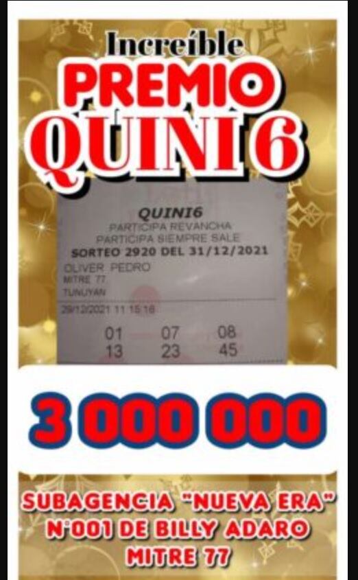 Un mendocino ganó 3 millones en el Quini 6 y aún no retira su premio.