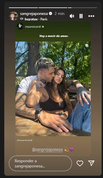 “Voy a morir de amor”, escribió en sus historias de Instagram, junto a una de las fotos del posteo que hizo Icardi.