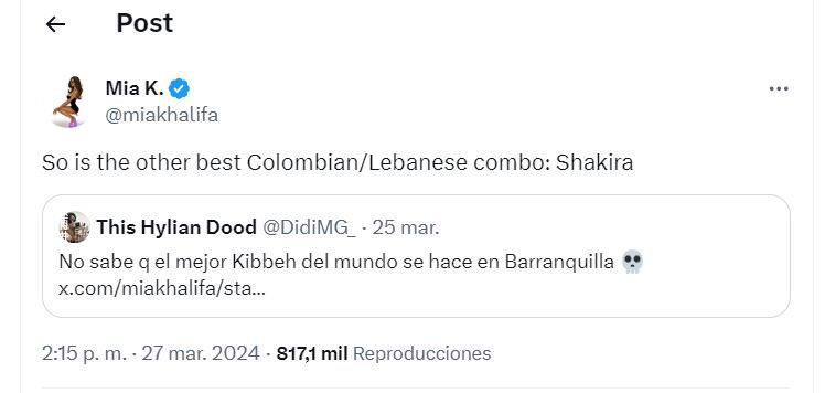 El tremendo piropo que Mia Khalifa le dedicó a Shakira