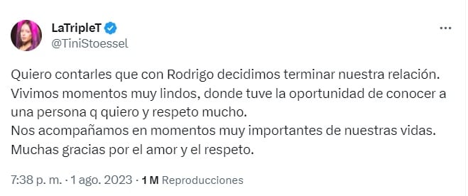 El mensaje de Tini: mismas palabras.