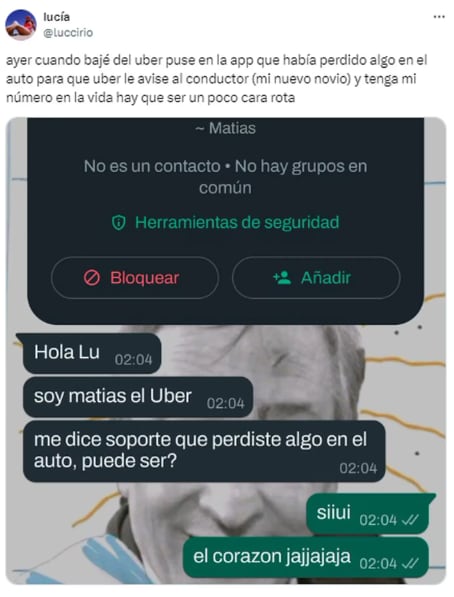 Los mensajes que tuvieron la joven y el conductor mediante WhatsApp.