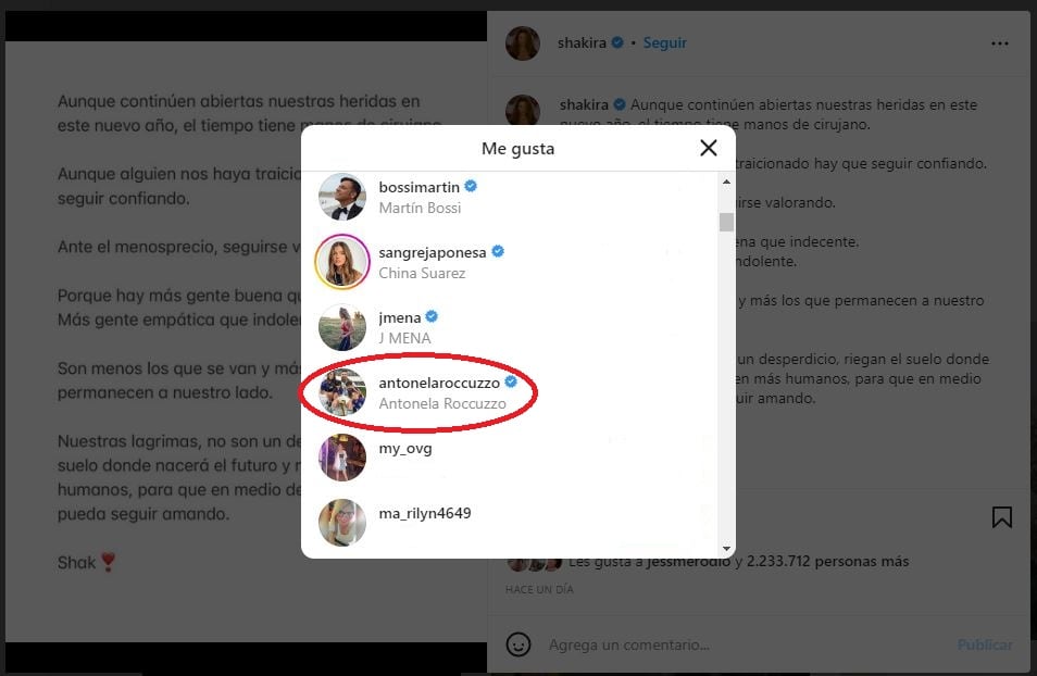 El posteo de Shakira al que reaccionó Antonela Roccuzzo.