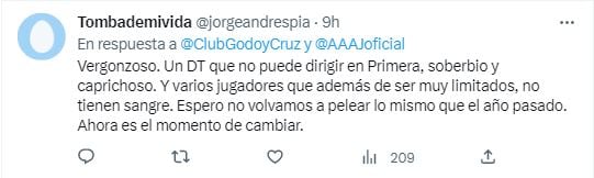 Criticas en twitter tras la derrota del Tomba en La Paternal.