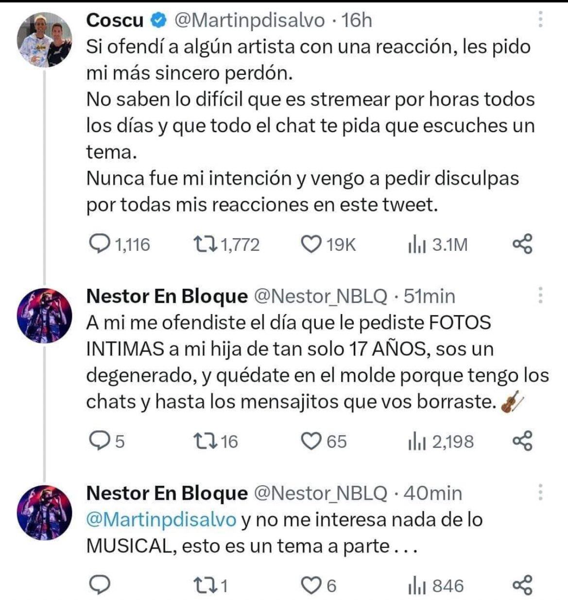 Néstor en bloque y una dura acusación contra Coscu. (Twitter)