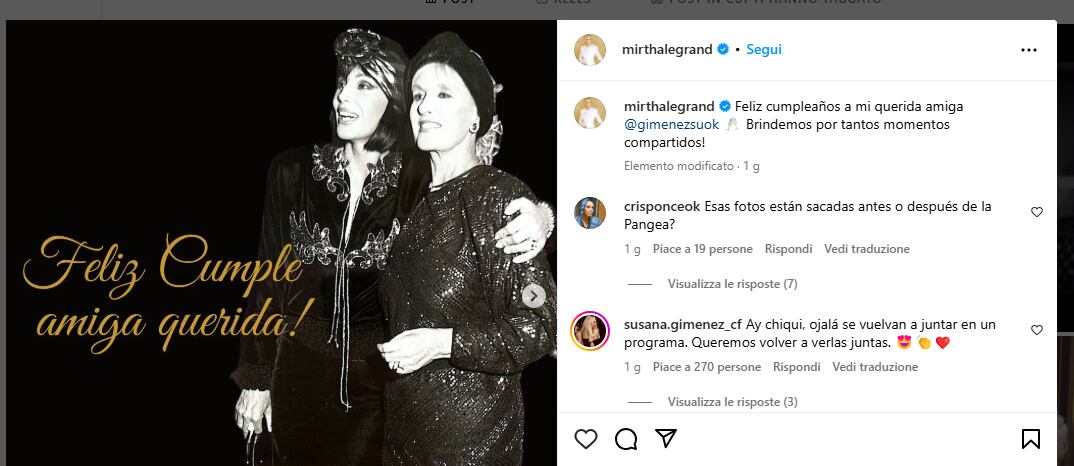 El saludo de Mirtha Legrand a Susana Giménez por su cumpleaños