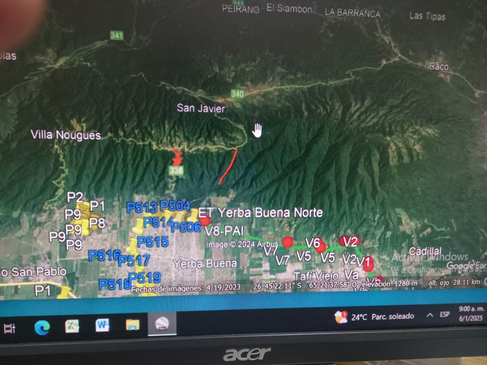 Otra toma satelital en plano recto, donde también se aprecia en rojo el recorrido de la vía.