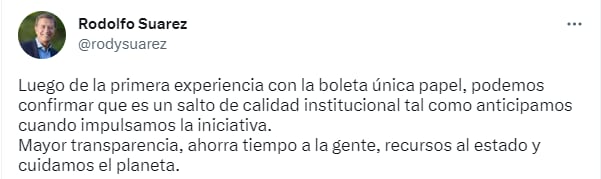 El gobernador Rodolfo Suárez destacó la implementación de la boleta única.