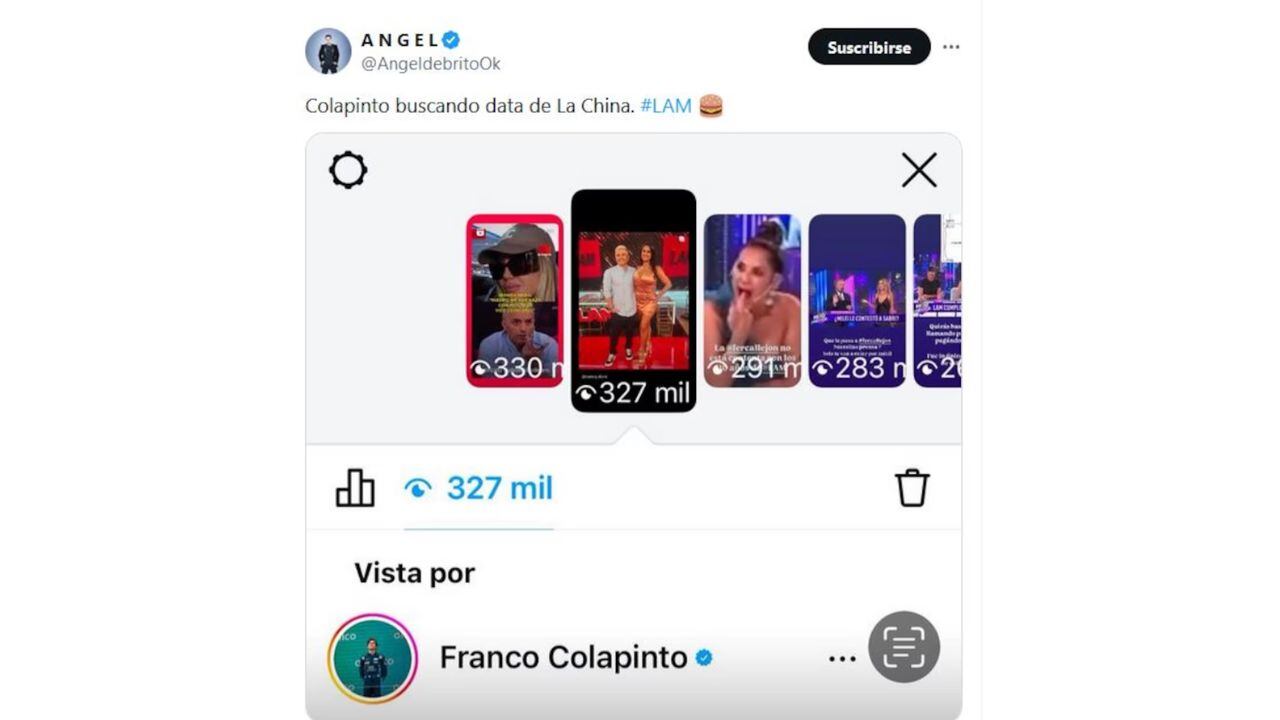 Las visualizaciones de Ángel de Brito en Instagram donde se encuentra Franco Colapinto.