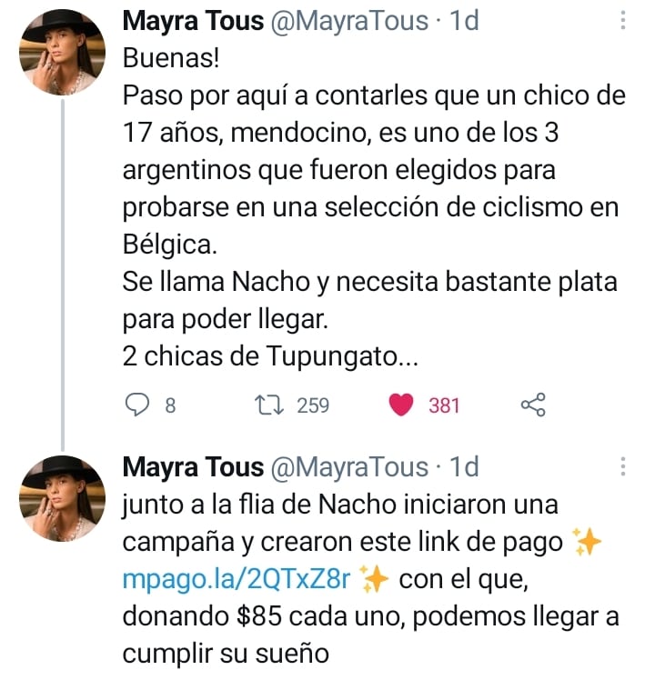 Mayra Tous es una de las que colaboró para concretar el sueño de Ignacio Campo para viajar a Bélgica.