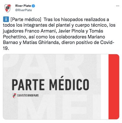 El comunicado de los casos positivos en River.