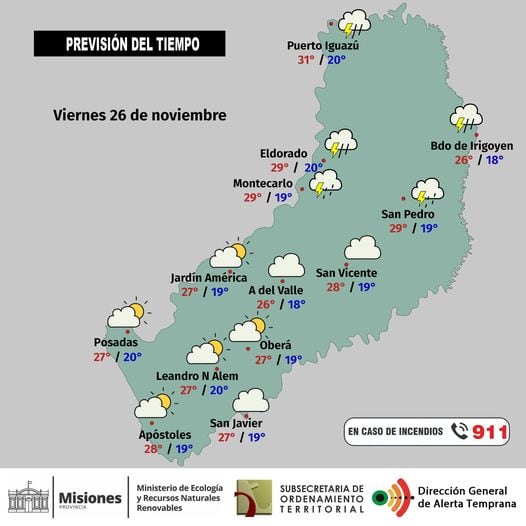 Viernes con algunas precipitaciones en el norte y mejoras graduales en el territorio.