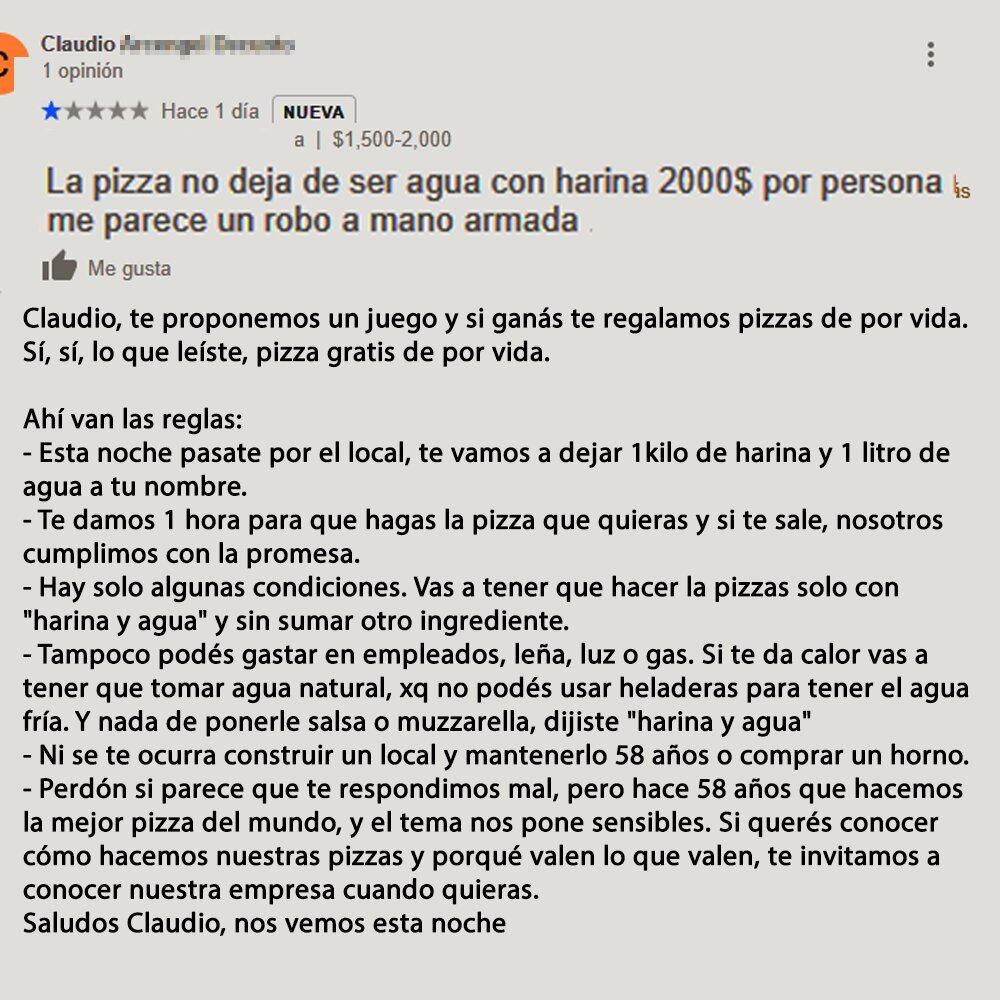 La pizzería le propuso un juego al cliente.