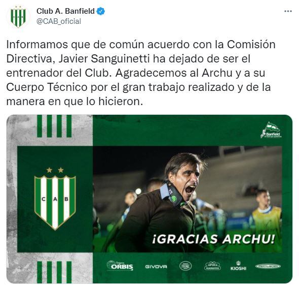 Javier Sanguinetti se fue de Banfield.