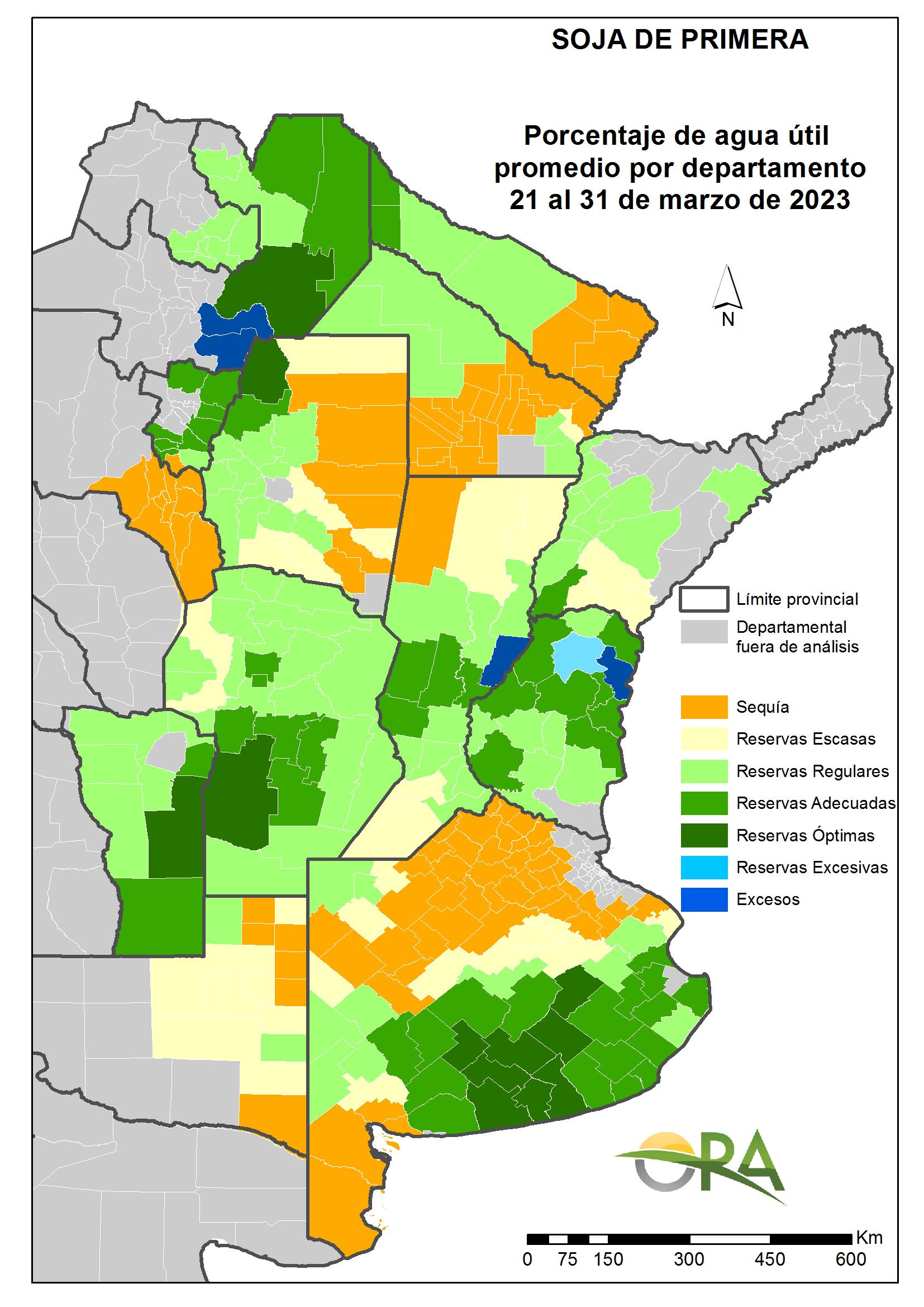 El agua en el suelo que hay en la zona de la Pampa Húmeda para el cultivo de Soja para los próximos meses.