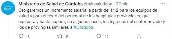 El Gobierno de Córdoba anunció el incremento salarial, desde este 1 de diciembre.