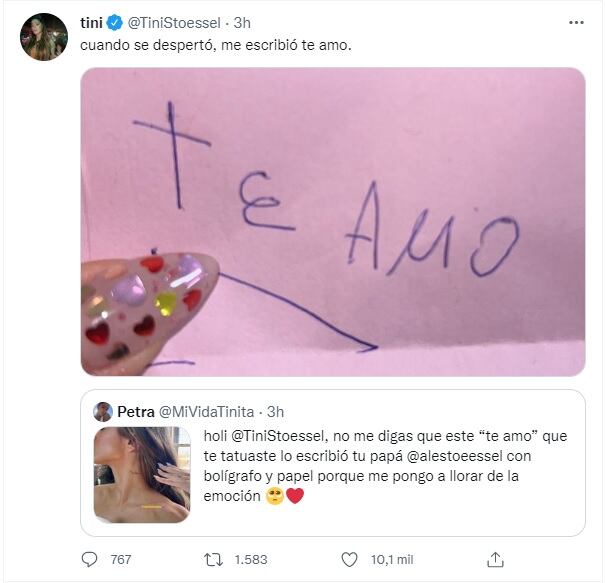 El emotivo significado del nuevo tatuaje de Tini Stoesell