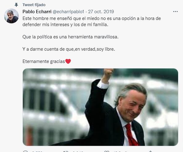 El apoyo de Pablo Echarri al kirchnerismo.