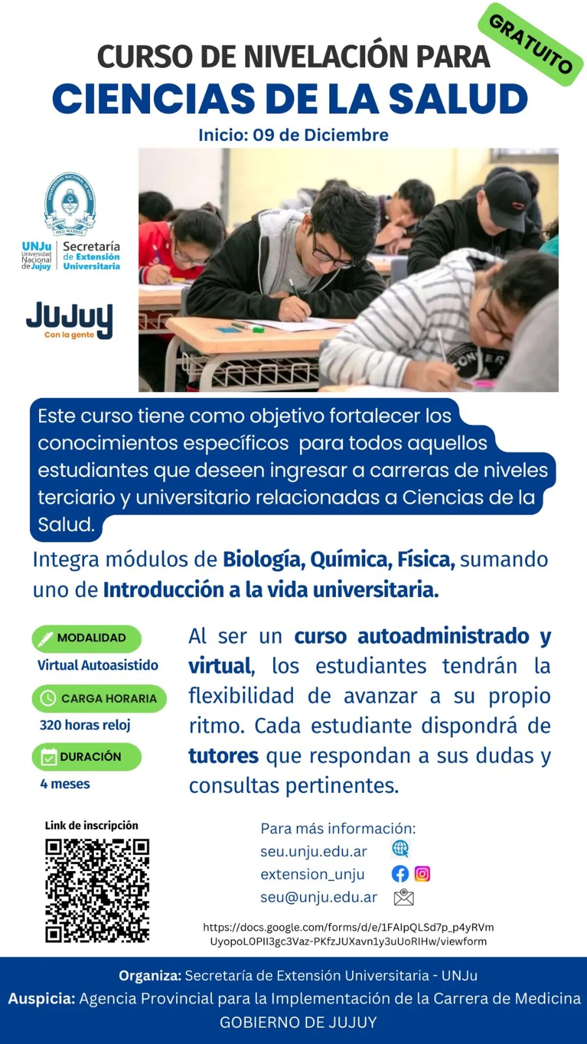 Anuncio del Curso de Nivelación para Carreras de Ciencias de la Salud, una propuesta educativa gratuita que comenzará el lunes próximo en Jujuy.