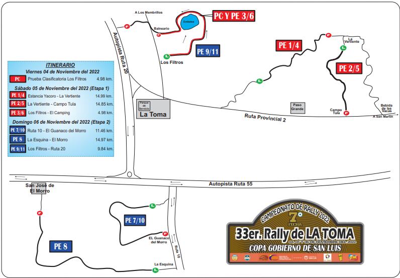 El Rally de San Luis se realizará en La Toma este 4, 5 y 6 de noviembre.