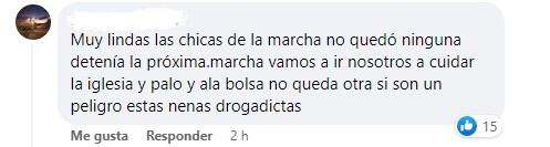 Comentario de usuarios/as de Facebook contra manifestantes de "Ni Una Menos"