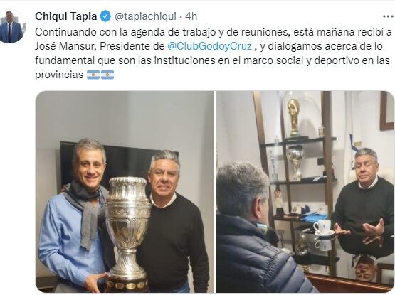 El presidente de AFA, Chuiqui Tapia se reunión con el presidente de Godoy Cruz José Mansur.