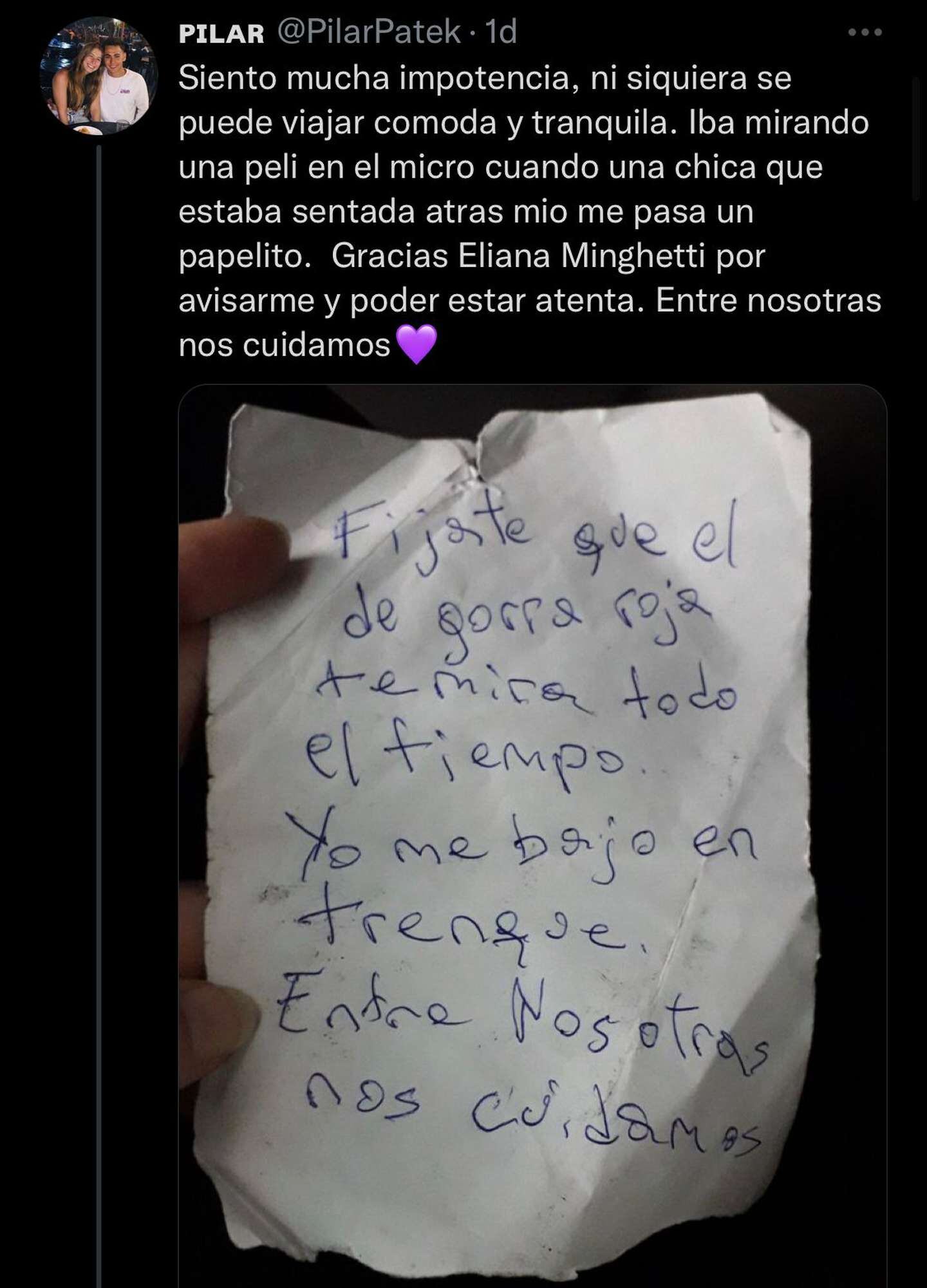 El tuit que compartió Pilar al llegar a su casa sobre la advertencia de Elina.