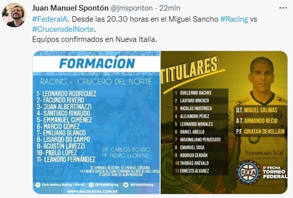 Las formaciones de Racing y del encumbrado Crucero del Norte.