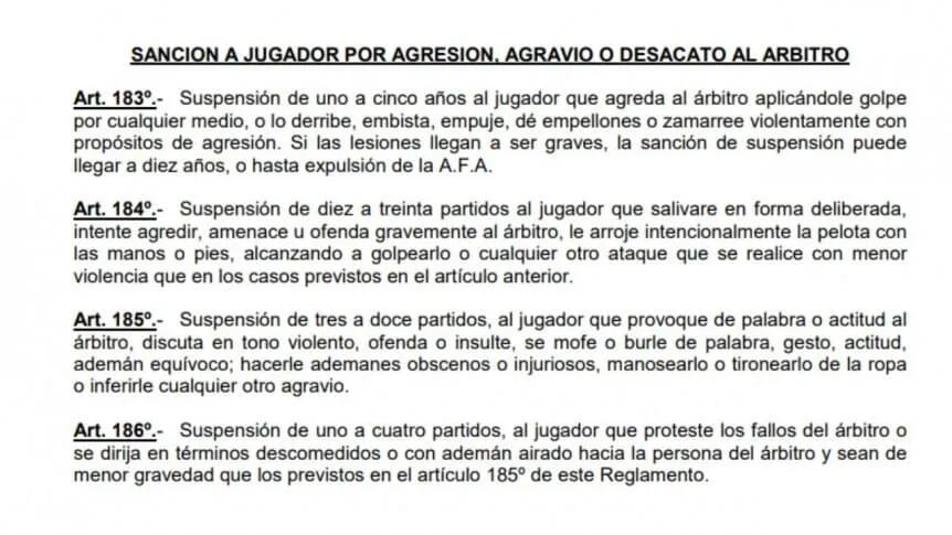 Los artículos refieren a la sección de agravios o desacatos a un árbitro.